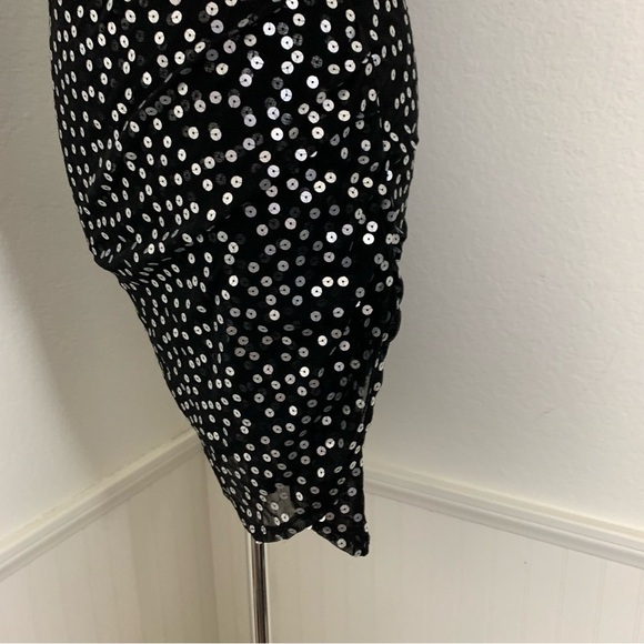 Cinq A Sept Marlene Mini Dress Womens 4 Black With Silver Sequins Ruched Side - Picture 8 of 17